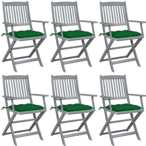 Lot de 6 Chaises de jardin pliables - Chaise d'extérieur pour terrasse/jardin avec coussins Bois d'acacia BV255594 - BonneVie (1/5)