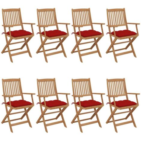 Lot de 8 Chaises de jardin pliables - Chaises d'extérieur pour terrasse/jardin avec coussins Bois d'acacia BV569010 - BonneVie (1/5)