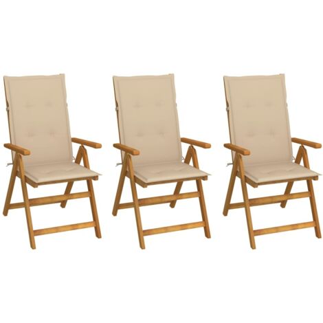 Lot de 3 Chaises de jardin pliables - Chaises d'extérieur pour terrasse/jardin avec coussins Bois d'acacia BV912091 - BonneVie (1/5)