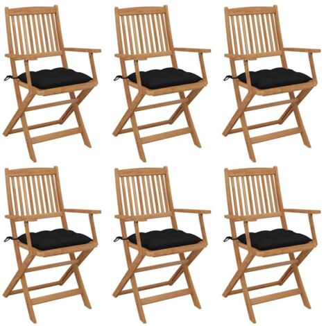Lot de 6 Chaises de jardin pliables - Chaises d'extérieur pour terrasse/jardin avec coussins Bois d'acacia BV186602 - BonneVie (1/5)