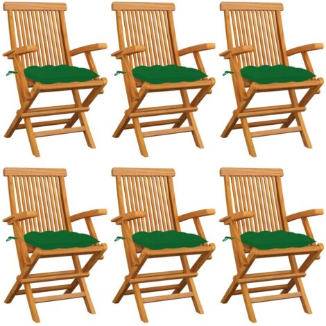 Lot de 6 Chaises de jardin avec coussins vert - Chaise d'extérieur pour terrasse/jardin Bois de teck massif BV367490 - BonneVie (1/5)