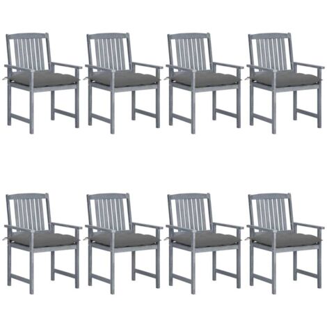 Lot de 8 Chaises de jardin avec coussins Fauteuils de Jardin Bois d'acacia solide Gris 39491 (1/5)