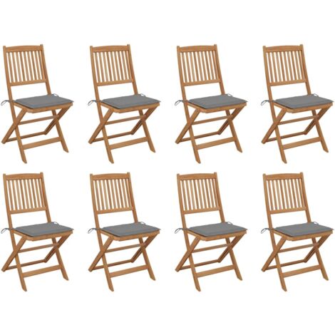 Lot de 8 Chaises de jardin pliables avec coussins - Chaise d'extérieur pour terrasse/jardin Bois d'acacia BV397844 - BonneVie (1/5)