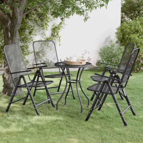 Lot de 4 Chaises de jardin et de camping pliables, Chaises de relaxation, avec coussins Maille métallique Anthracite OIB2879E (1/5)