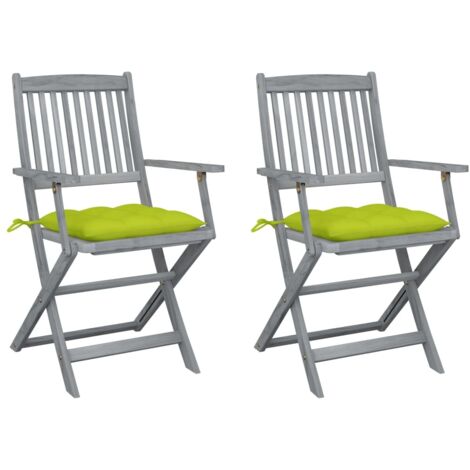 Lot de 2 Chaises de jardin pliables Chaises d'extérieur Fauteuil de Jardin avec coussins Bois d'acacia 60583 (1/5)