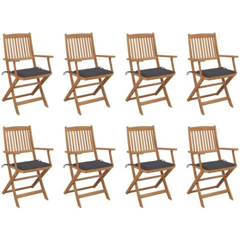 Lot de 8 Chaises de jardin pliables Chaises d'extérieur avec coussins  Fauteuil de Jardin Bois d'acacia 37003 (1/5)