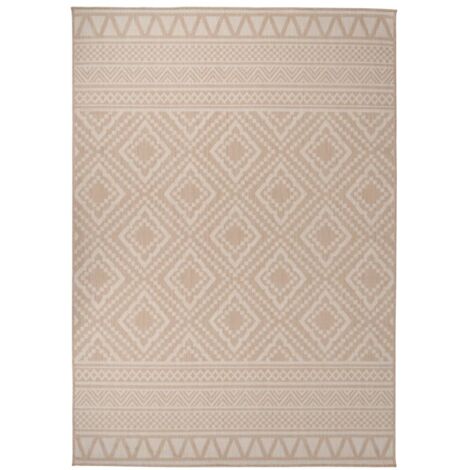 Tapis extérieur à tissage plat Terrasse Salon Cuisine - Tapis de jardin 140x200 cm Rayures brunes BV182473 - BonneVie (1/5)