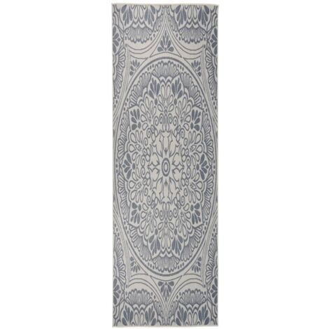 Tapis extérieur à tissage plat Terrasse Salon Cuisine - Tapis de jardin 80x250 cm Motif bleu BV561105 - BonneVie (1/5)