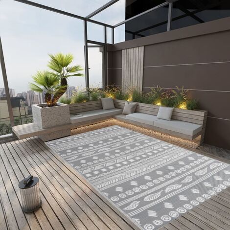 Tapis d'extérieur Terrasse Salon Cuisine - Tapis de jardin Gris 190x290 cm PP BV207036 - BonneVie (1/5)