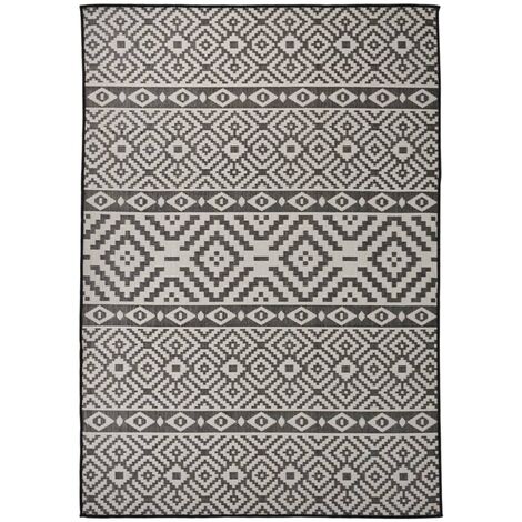 Tapis extérieur à tissage plat Terrasse Salon Cuisine - Tapis de jardin 140x200 cm Rayures noires BV409665 - BonneVie (1/5)