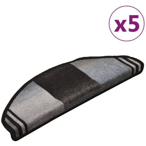 Lot de 5 Tapis d'escalier autoadhésifs - Tapis de marche pour Enfants, Aînés et Animaux 65x25 cm Noir et gris BV440091 - BonneVie (1/5)