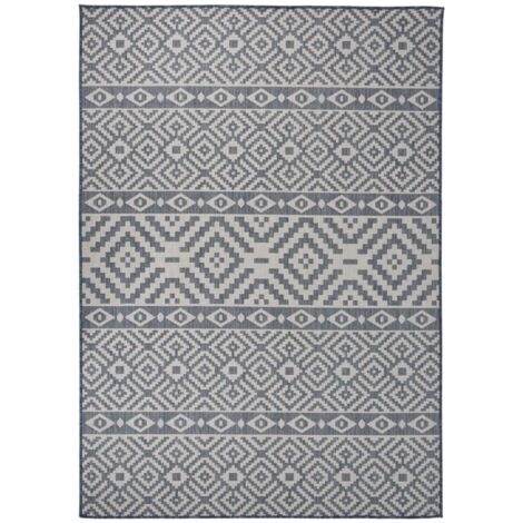 Tapis extérieur à tissage plat Terrasse Salon Cuisine - Tapis de jardin 140x200 cm Rayures bleues BV822813 - BonneVie (1/5)