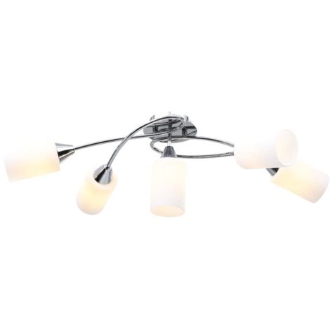 Plafonnier Moderne Lustre Luminaire avec abat-jour en verre 5 ampoules E14 Blanc Cône 75304 (1/5)