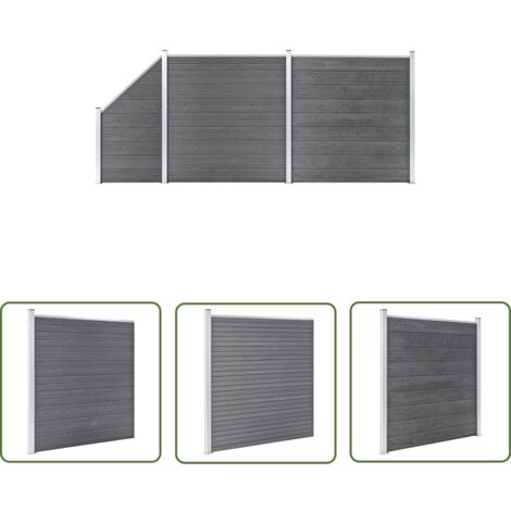 Ensemble de clôture WPC 2 Carré + 1 Incliné 446x186 Gris (1/5)