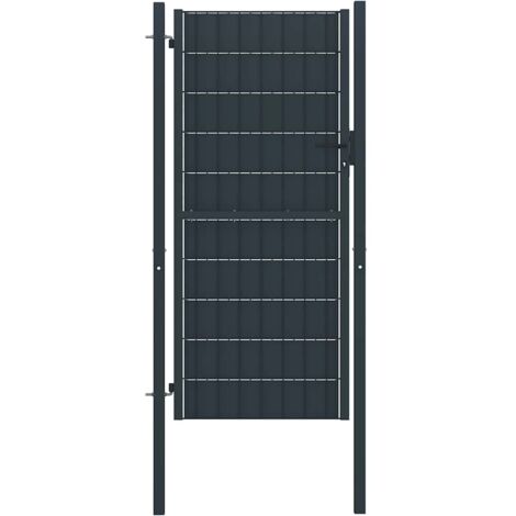 Portail de Clôture  Porte Portillon Portail de jardin PVC et acier 100x204 cm Anthracite 16747