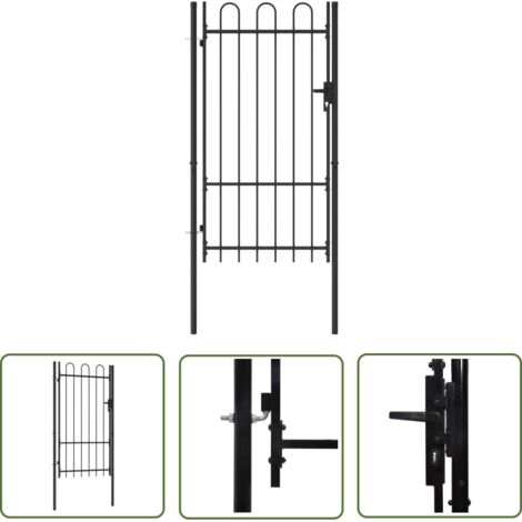 Portillon simple porte  Portail Porte Portillon de jardin avec dessus arqué Acier 1x1,75 m Noir 42135 (1/5)