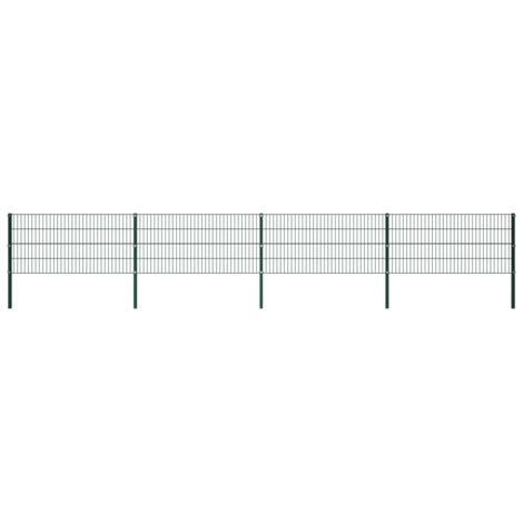 Panneau de clôture avec poteaux Fer 6,8 x 0,8 m Vert (1/5)
