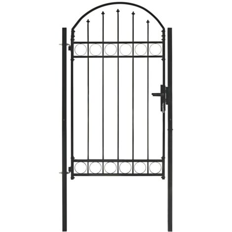 Portail de jardin Portillon Grillage Portail de Clôture avec dessus arqué Acier 100 x 175 cm Noir 86907 (1/5)