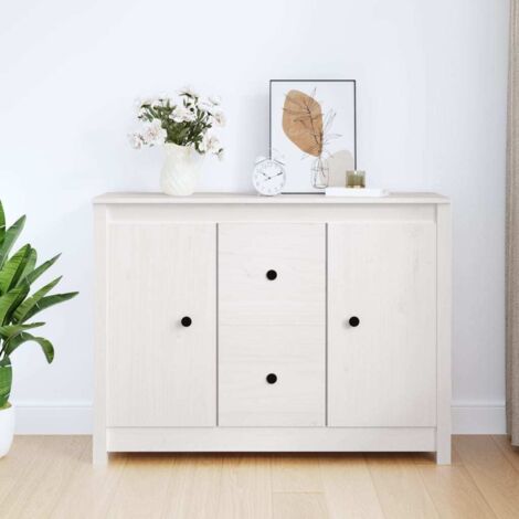 Buffet Meuble de rangement Commode Bahut Blanc 100x35x74 cm Bois massif de pin FR84972 (1/5)