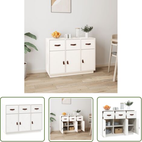 The Living Store Buffet Blanc 100x40x75 cm Bois massif de pin - Buffet - Meuble De Rangement - Commode - Armoire - Mobilier (1/5)
