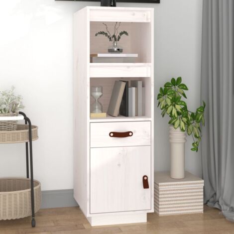 Buffet haut Meuble de rangement Commode Bahut Blanc 34x40x108,5 cm Bois massif de pin FR88102 (1/5)