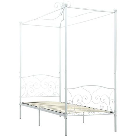 Lit à baldaquin Lit adulte pour 1 personnes, Structure de lit, Assemblage Facile, Blanc Métal 100 x 200 cm OIB1337E (1/5)