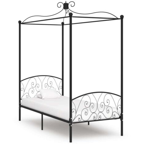 Lit à baldaquin, Lit adulte pour 1 personnes, Assemblage Facile, Noir Métal 90 x 200 cm OIB5758E (1/5)