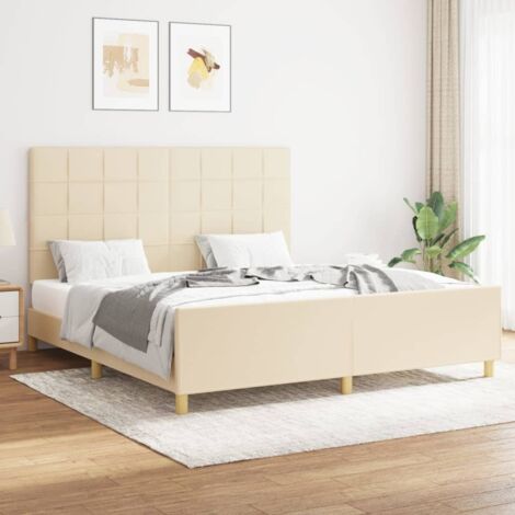 Lit adulte avec tête de lit Cadre de lit Lit Grand Crème 160 x 200 cm Tissu FR82214 (1/5)