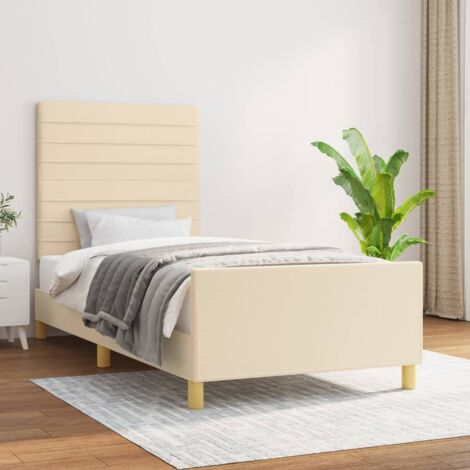 Lit simple pour adulte avec tête de lit - Cadre de lit Crème 90x200 cm Tissu BV874605 - BonneVie (1/5)