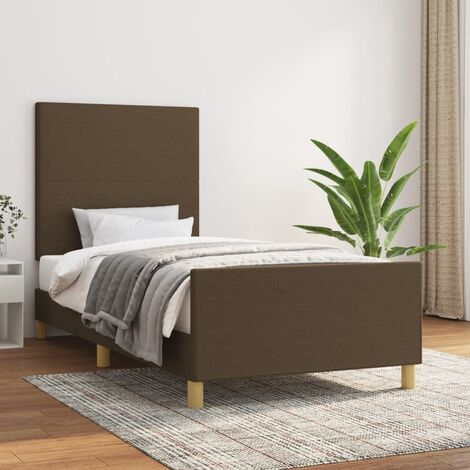 Lit simple pour adulte avec tête de lit - Cadre de lit Marron foncé 90x200 cm Tissu BV587969 - BonneVie (1/5)