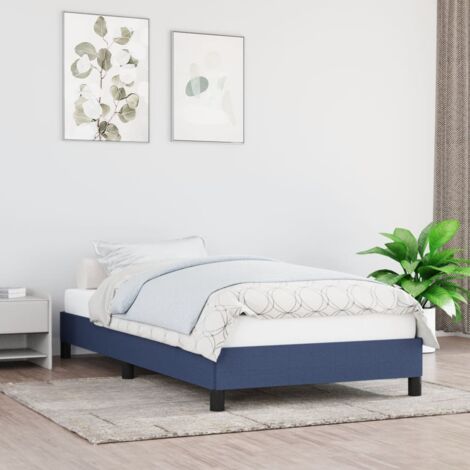 Lit adulte Cadre de lit Lit Grand Bleu 90x200 cm Tissu FR48888 (1/5)