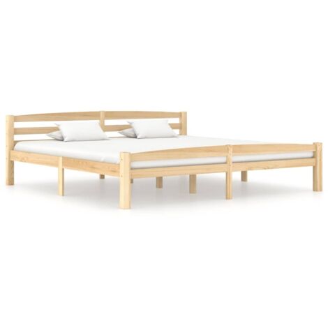 Lit adulte pour 2 personnes, Structure de lit, Assemblage Facile, Blanc Bois de pin massif 200x200 cm OIB6140E (1/5)