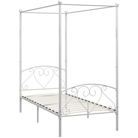 Lit à baldaquin Lit adulte pour 1 personnes, Structure de lit, Assemblage Facile, Blanc Métal 100 x 200 cm OIB2187E (1/5)