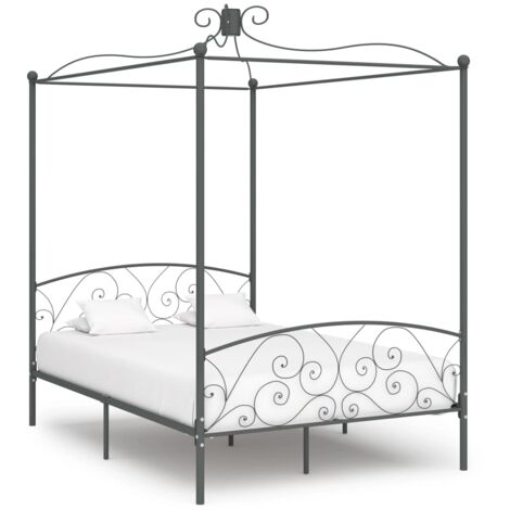 Lit adulte pour 2 personnes à baldaquin, Structure de lit, Assemblage Facile, Gris Métal 120 x 200 cm OIB8331E (1/5)
