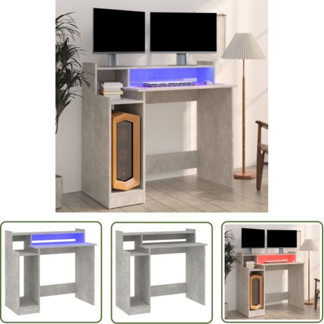 Bureau informatique et lumières LED - Table de bureau Gris béton 97x45x90 cm Bois d'ingénierie BV709278 - BonneVie (1/5)
