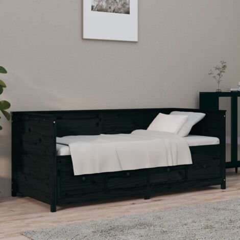 Lit simple pour adulte Moderne - Lit de jour - Cadre de lit - Noir 90x190 cm Bois de pin massif BV141673 - BonneVie (1/5)
