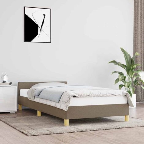 Lit adulte avec tête de lit Cadre de lit Lit Grand Taupe 90x200 cm Tissu FR97594 (1/5)