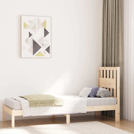 Lit simple pour adulte Cadre de lit - Bois de pin massif 75x190 cm Petit simple BV822187 - BonneVie (1/5)