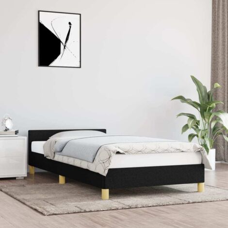 Lit simple pour adulte avec tête de lit - Cadre de lit Noir 80x200 cm Tissu BV775280 - BonneVie (1/5)