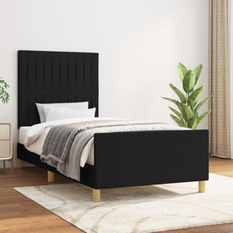 Lit simple pour adulte avec tête de lit - Cadre de lit Noir 80x200 cm Tissu BV140743 - BonneVie (1/5)