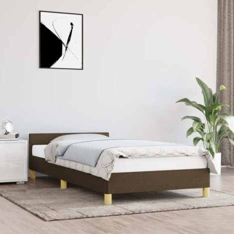 Lit adulte avec tête de lit Cadre de lit Lit Grand Marron foncé 90x200 cm Tissu FR79394 (1/5)