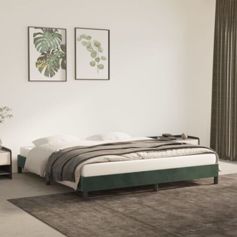 Lit double pour adulte Moderne - Cadre de lit Vert foncé 160x200 cm Velours BV713014 - BonneVie (1/5)