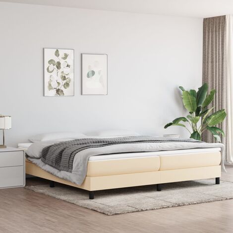 Sommier à ressorts de lit Cadre à lattes pour Lit adulte Crème 200x200 cm Tissu FR55444 (1/5)