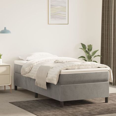 Sommier à ressorts de lit Cadre à lattes pour Lit adulte Gris clair 90x200 cm Velours FR68648 (1/5)
