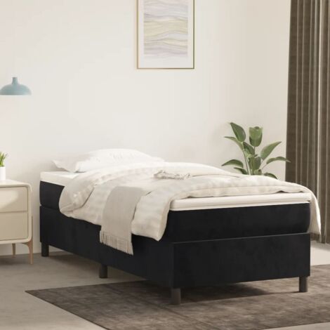 Sommier à ressorts de lit Cadre à lattes pour Lit adulte Noir 90x200 cm Velours FR74315 (1/5)