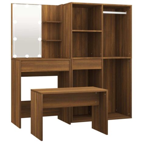 Ensemble de coiffeuse + tabouret avec LED Design moderne, pour chambre, Dressing, Chêne marron Bois d'ingénierie OIB2029E (1/5)