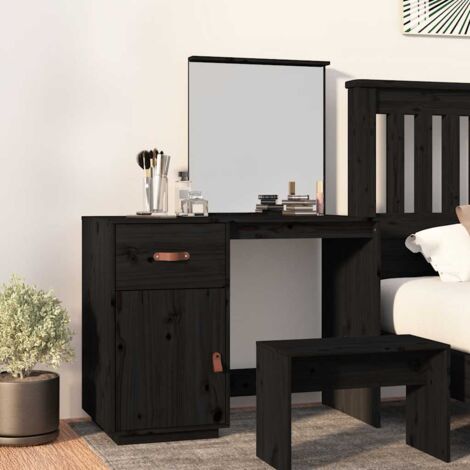 Coiffeuse Scandinave Table de maquillage Noir 95x50x134 cm Bois de pin massif 59090 (1/5)