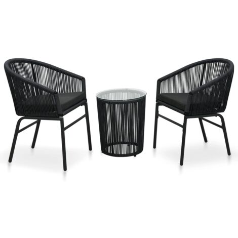 INLIFE Ensemble de bistro 3 pcs avec coussins Rotin PVC Noir (1/5)