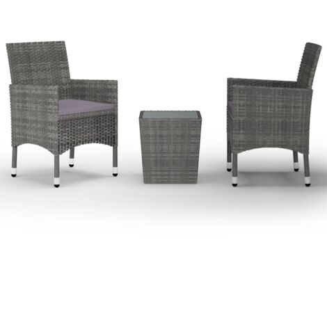 Ensemble Table et Chaises de jardin 3 pcs Ensemble de bistro Résine tressée et verre trempé Gris 98366 (1/5)