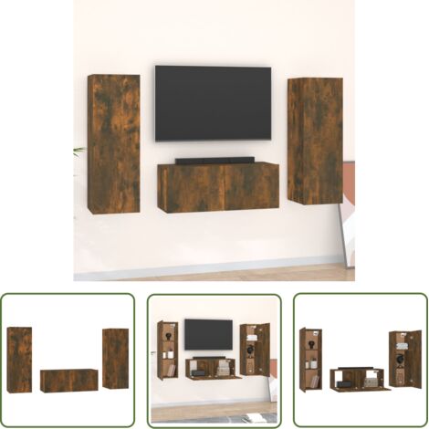 The Living Store Ensemble de meubles TV 3 pcs Chêne fumé Bois d'ingénierie - Meuble Tv - Meuble Téléviseur - Étagère Murale - Rangement Tv - Décoration Salon